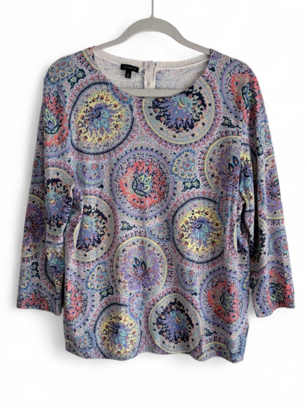 Talbots Lavender Paisley Floral 3/4 Sleeve Cotton Sweater Size XL